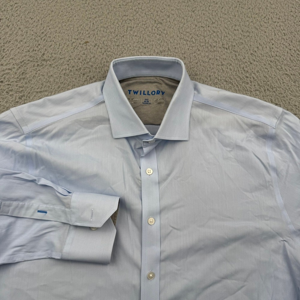 Twillory Dress Shirt Mens 16.5 34-35 Blue Tailored Fit Performance Fabric